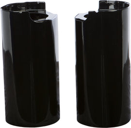 HardDrive black upper fork tube covers for touring motorcycles, fits 14-up models, suspension component with sleek finish.
