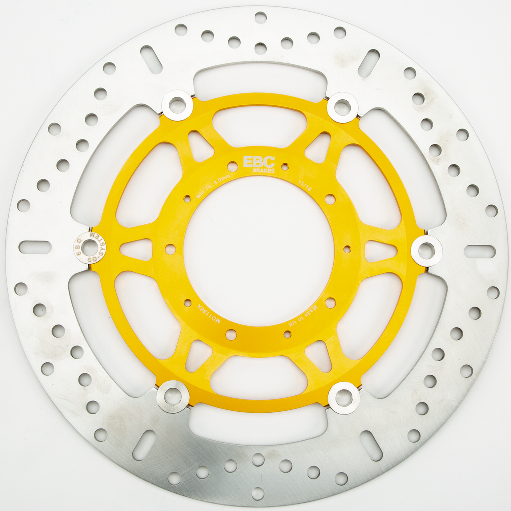 EBC Motorcycle Brakes street rotor 155-1188X showing a close-up of the metal disc with detailed braking surface