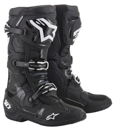 Black Alpine Star Tech 10 motorcycle boots size 12 with reinforced ankle protection and durable design.