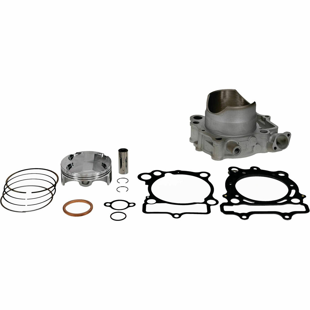 Cylinder Works engine cylinder kit for Suzuki, 80cc +3.0mm bore, 13.5:1 compression ratio, shown with cylinder components.