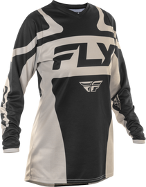 Fly Racing Women's F-16 Jersey in black and white, size large, featuring breathable fabric and sporty design.