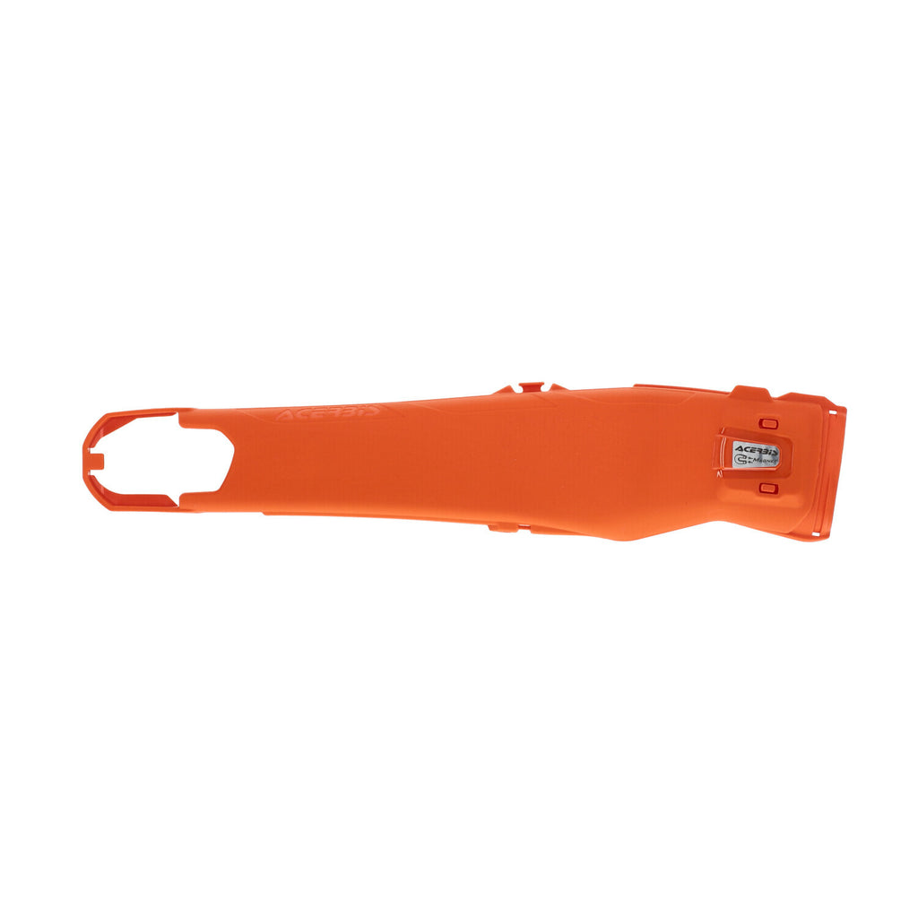Acerbis Teketmagnet KTM orange swingarm suspension part for motorcycle, showing the detailed component with branding and orange finish.