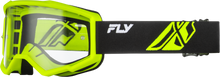 Load image into Gallery viewer, Fly Racing Focus goggle in black and hi-vis with clear lens, designed for motocross or racing activities.