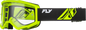 Fly Racing Focus goggle in black and hi-vis with clear lens, designed for motocross or racing activities.