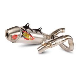 Pro Circuit T-6 Stainless Exhaust System installed on a motorcycle, showcasing the sleek design and polished stainless steel finish.