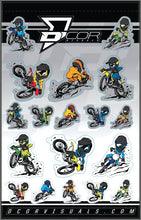 Load image into Gallery viewer, DCOR Kids caricature decal sheet with colorful graphics and various character designs on a 4 mil vinyl sheet.