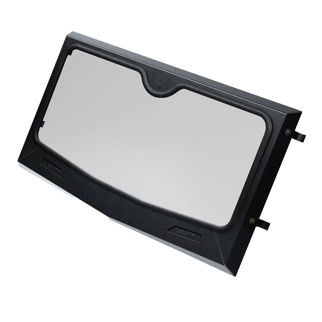 Kolpin glass front windshield CFM 61-28900 mounted on off-road vehicle showing clear, durable glass and black frame.