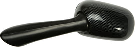 Left carbon fiber motorcycle mirror by Emgo, model 56-9889C, with sleek reflective surface and mounting arm for handlebars.