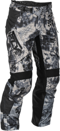 Fly Racing Patrol Kryptek over-boot pants in grey and black, size 32, featuring durable fabric and Kryptek camouflage pattern.