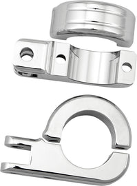 Chrome HardDrive footpeg mount clamps for 1.5-inch bars, designed for secure motorcycle footpeg installation and support.