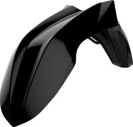 Polisport Plastics black front fender for street motorcycles, model 64-7999, shown installed on a bike.