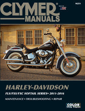 Load image into Gallery viewer, Clymer Harley Softail repair manual cover showing detailed illustrations and troubleshooting guides for motorcycle maintenance.