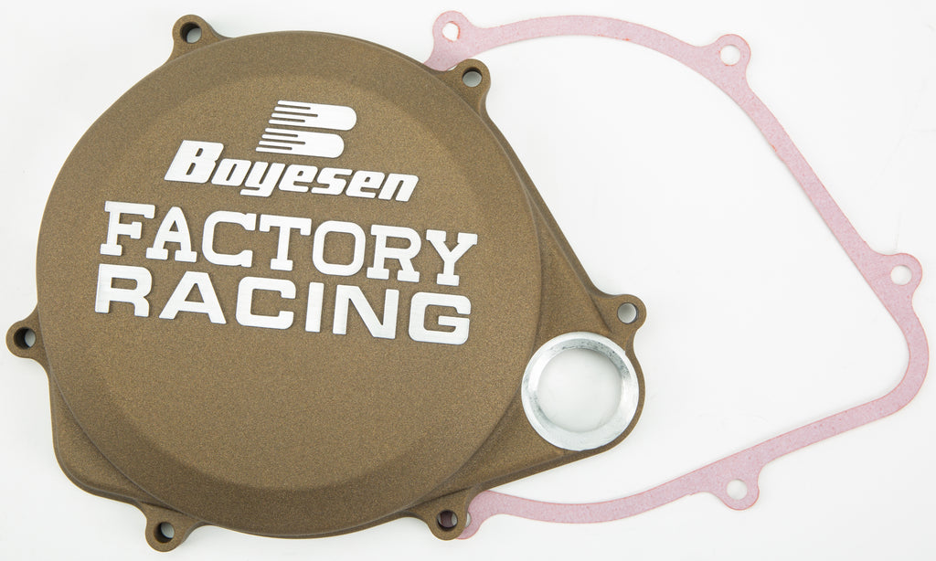 Boyesen Factory Racing Clutch Cover Magnesium for motorcycles, showcasing the sleek magnesium finish and detailed design.