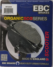 EBC Motorcycle Brakes Sfa408 organic brake pads with metal backing for motorcycle braking system, shown in the image.