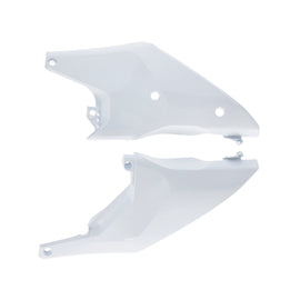 Acerbis Hus White side panels for motorcycle body, featuring sleek white design and brand logo on durable plastic material.