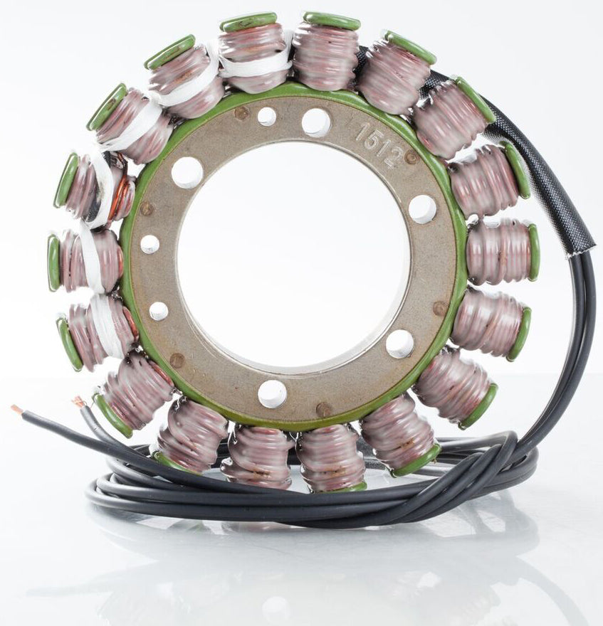 Ricks Motorsport Electric Stator 27-21718 for motorcycle electrical system, showing the coil and mounting hardware.