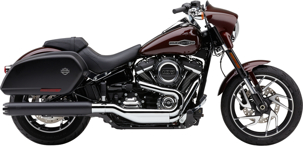 Cobra Dual Cut Slip-Ons Chrome exhaust system for Harley Davidson FLSTB 2018-2024, with polished chrome finish and dual tips.
