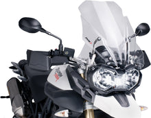 Load image into Gallery viewer, Clear PUIG touring motorcycle windscreen, sleek and aerodynamic, designed for optimal wind protection and style.