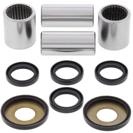 All Balls swingarm bearing kit for motorcycle suspension, showing bearings and components arranged for installation.