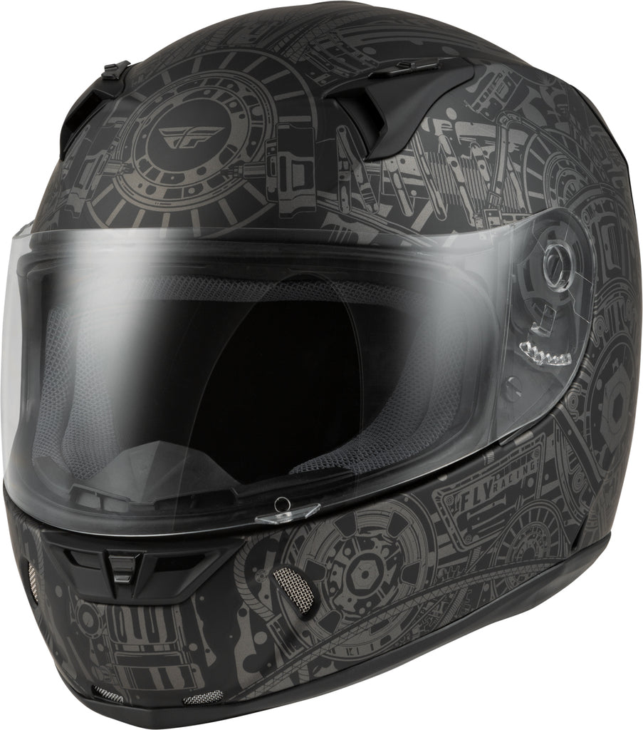 Fly Racing Revolt Matrix helmet in matte grey and black, XL size, showing the sleek design and ventilation features.