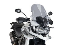 Load image into Gallery viewer, PUIG Touring Smoke Windscreen for motorcycle, side view showing tinted shield and mounting edges.