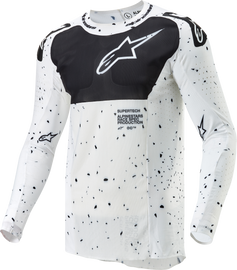 Alpine Star Supertech Spek racing jersey in white and black, medium size, featuring lightweight, breathable fabric and logo details.