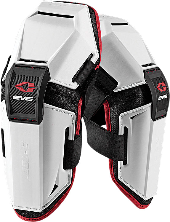 White EVS Option Elbow Guard for adults, padded protective gear for elbow support during sports or outdoor activities.