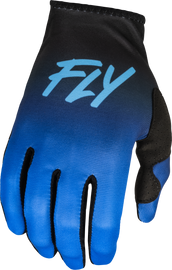 Fly Racing Women's Lite Gloves in blue and black, XS size, featuring lightweight, breathable design for motocross or riding.