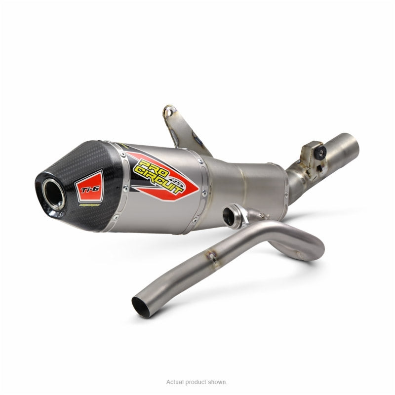Pro Circuit Ti-6 exhaust system with carbon cap, metallic finish, and branding visible, designed for high-performance motorcycles.