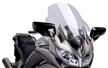 Load image into Gallery viewer, Clear PUIG touring windscreen for motorcycle, showing the transparent windscreen with mounting brackets and sleek design.