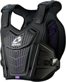 EVS F1 Pro Chest Protector with Rezro in black and white, size small/medium, designed for motorcycle safety and impact protection