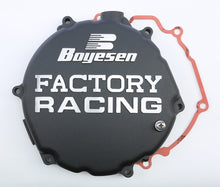 Load image into Gallery viewer, Black Boyesen Factory Racing Clutch Cover for street motorcycles, model 59-7212CB, showing the sleek design and branding details.
