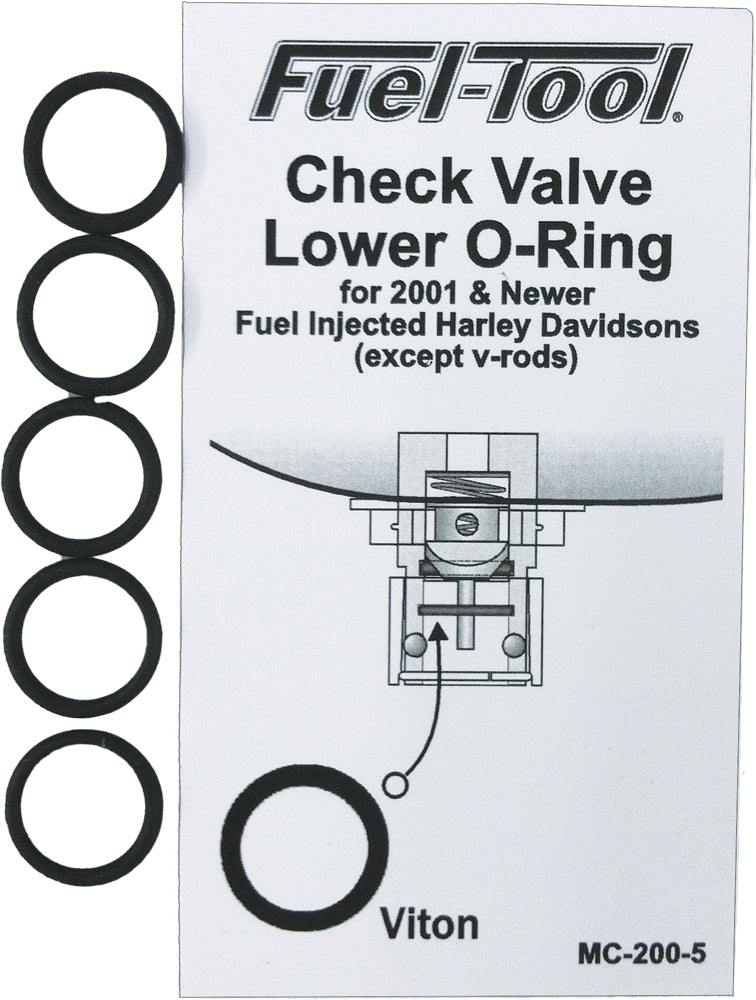 Fuel Tool check valve lower O-rings for fuel system, 5-pack, used in intake and carburetor applications, with visible rubber O-rings.