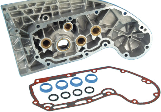 James Gasket Cam Gear Cover Kit with gaskets and seals, part number 25263-00-Kx, shown on a clean engine component.