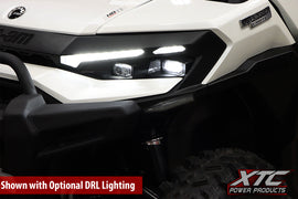XTC Power Products auto turn signal kit with billet lever and front daytime running lights installed on a motorcycle.