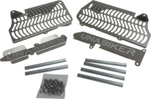 Load image into Gallery viewer, Unabiker Radiator Guard in natural finish, showcasing protective metal grille for motorcycle cooling system.