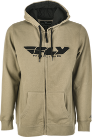 Fly Racing Fly Corporate zip-up hoodie in tan and black, XL size, showing front view with hoodie and full zipper.