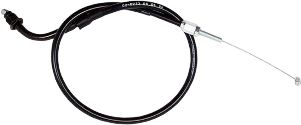 Motion Pro black vinyl throttle push cable for motorcycle control lines, featuring a durable, flexible design.