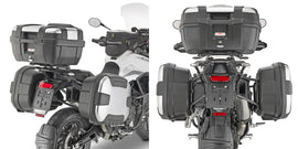 GIVI Monokey Tri Side Case hardware for Pl One-Fit luggage, black metal mounting brackets and locking mechanism.