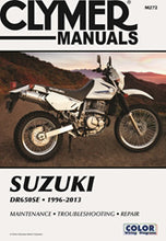 Load image into Gallery viewer, Clymer Suzuki DR650SE repair manual open to pages with detailed diagrams and instructions for motorcycle maintenance.