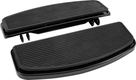 HardDrive black floor board kit for motorcycle foot controls, fitting FLST 86-17 and FLT 84-25 models, shown in the image.