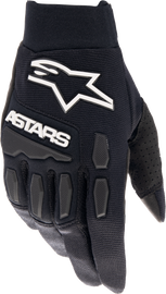 Alpine Star Full Bore Xt Black motorcycle gloves with reinforced palms and adjustable wrist straps, medium size.