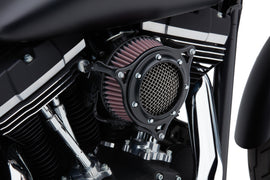 Cobra RPT air intake system in black for Sportster 91-22 motorcycle, showing the sleek black air filter and intake components.