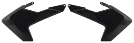 Black Acerbis radiator shrouds for motocross bikes, with sleek, durable design and brand logo on the side.