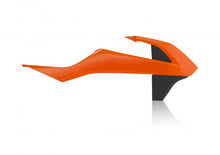 Load image into Gallery viewer, Acerbis radiator shrouds in orange and black, designed for motorcycle cooling system, mounted on a bike with visible mounting points.
