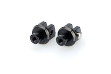 Load image into Gallery viewer, Black PUIG footpeg adapter for rider foot controls, shown with mounting details on motorcycle footpeg assembly.