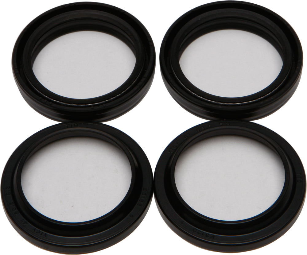 All Balls suspension fork and dust seal wiper kit for motorcycle forks, includes two black rubber seals and wipers.