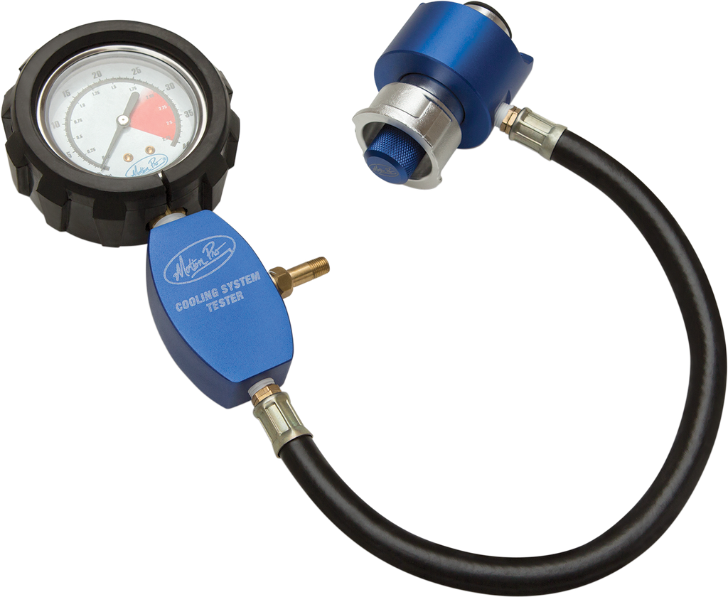 Motion Pro Cooling System Tester 20mm-24.5mm tool for testing motorcycle cooling systems, shown with measurement markings.