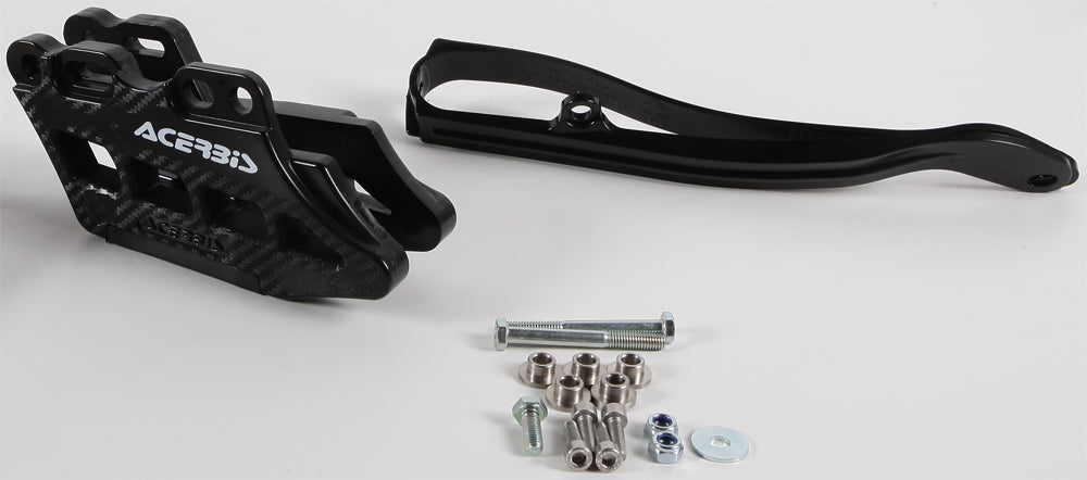 Acerbis Guide/Slider Kit 2.0 in black, designed for motorcycle protection and durability, shown installed on a bike.