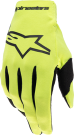 Pair of Alpine Star Radar Gloves in yellow fluorescent and black, showing the gloves' vibrant color and design details.